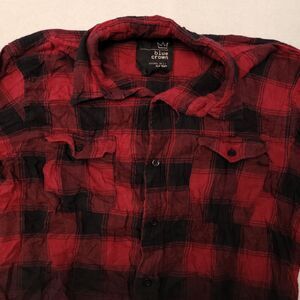 Blue Crown Tartan Flannel Casual Long Sleeve Shirt Mens Size Small S Red Black